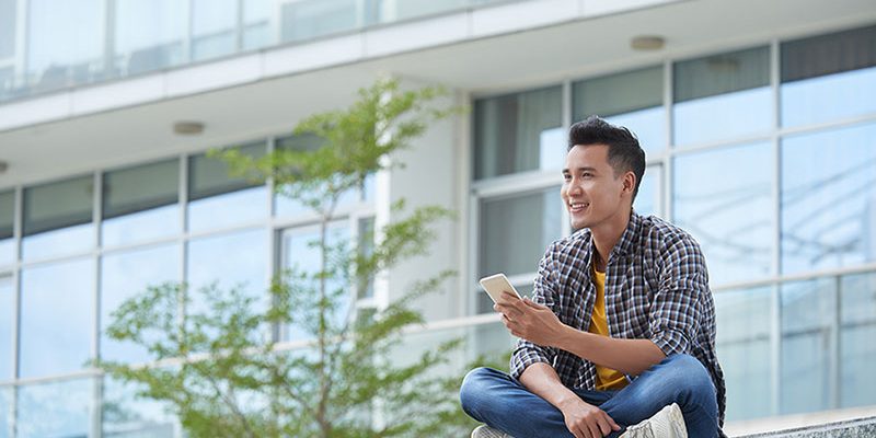 College student sitting down